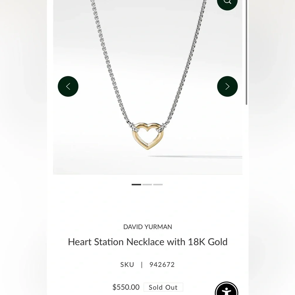 David Yurman Silver and Gold Heart Necklace - Picture 1 of 7